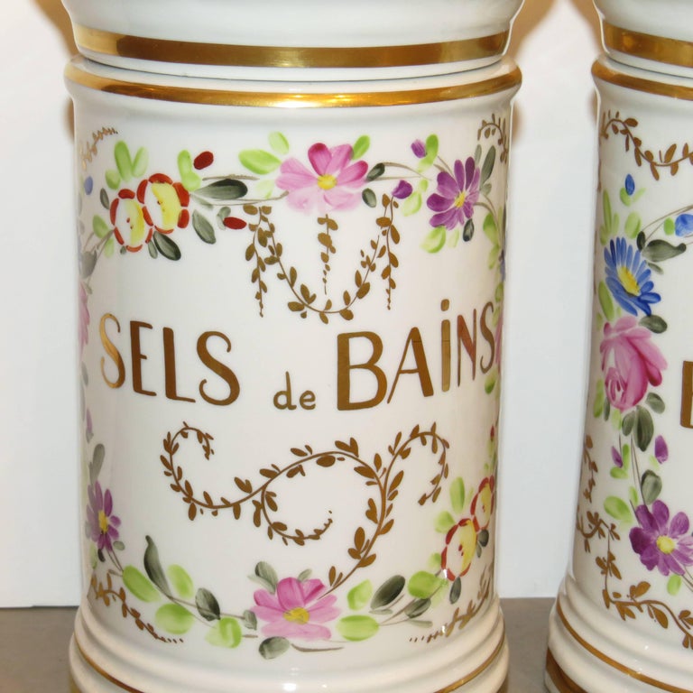 20th Century French Porcelain, HandPainted Lidded Jars For Sale at 1stDibs