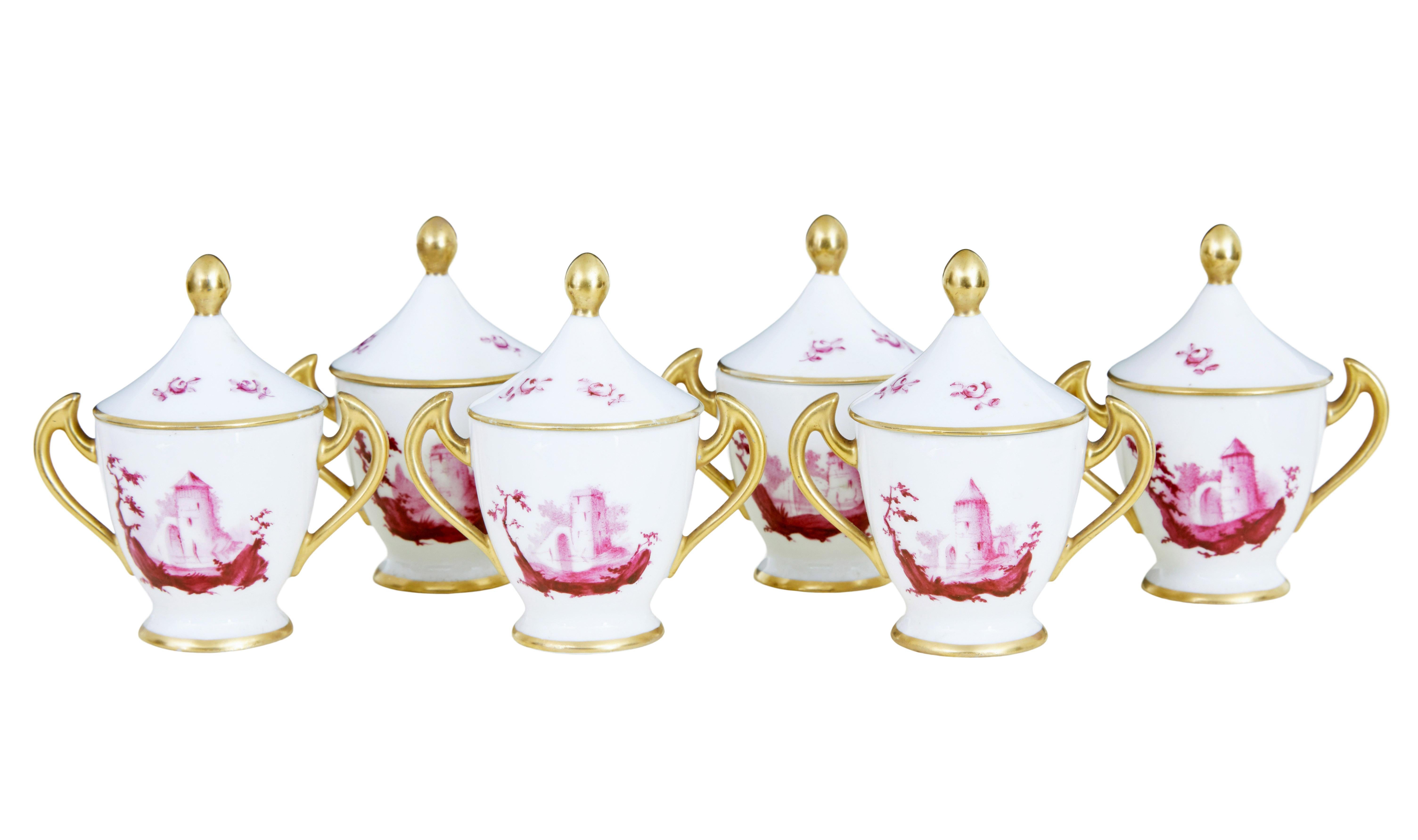 Juego de postre de 7 piezas de porcelana francesa del siglo XX Dorado en venta