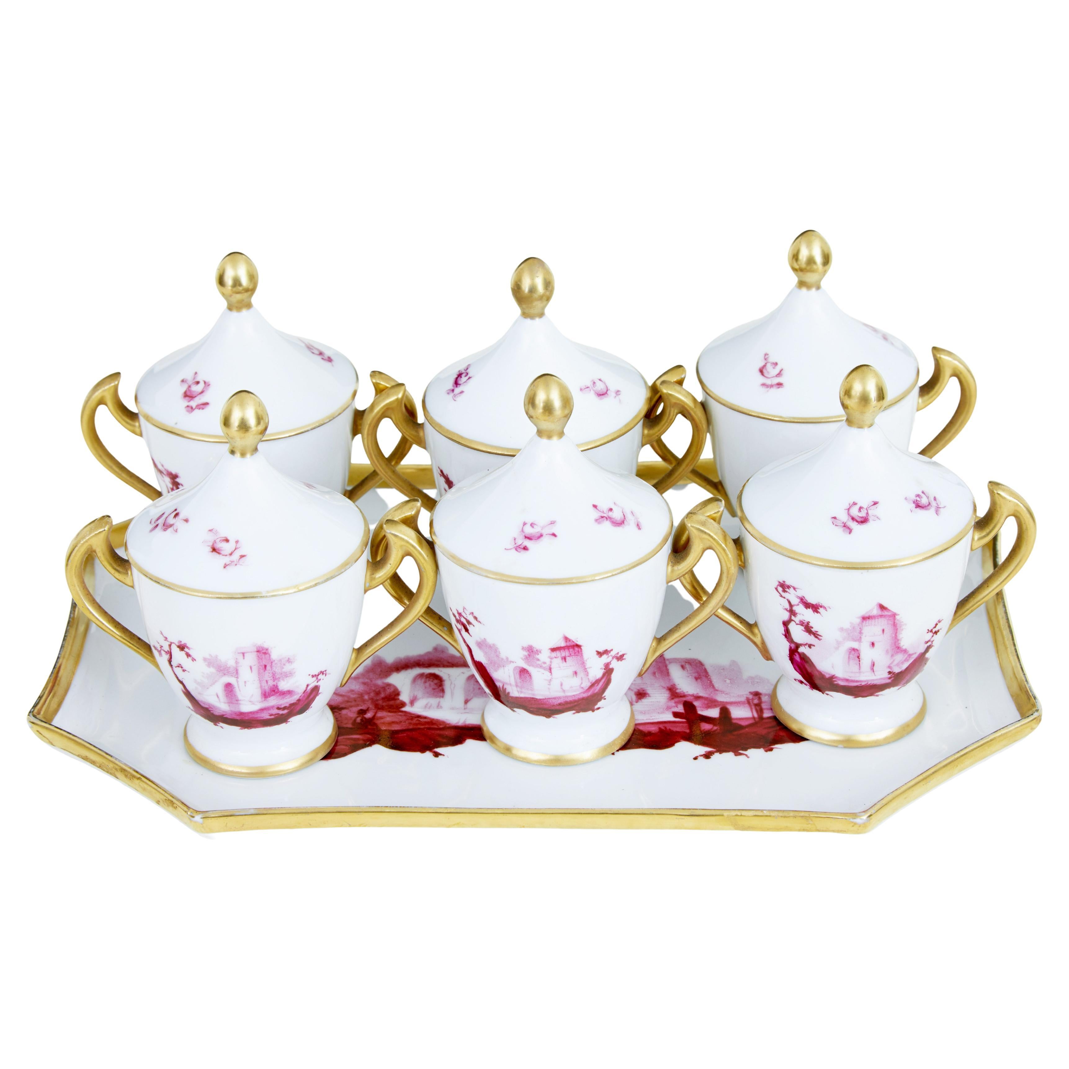 Service à dessert 7 pièces en porcelaine française du 20e siècle