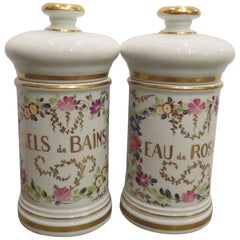 20th Century French Porcelain, Hand-Painted Lidded Jars