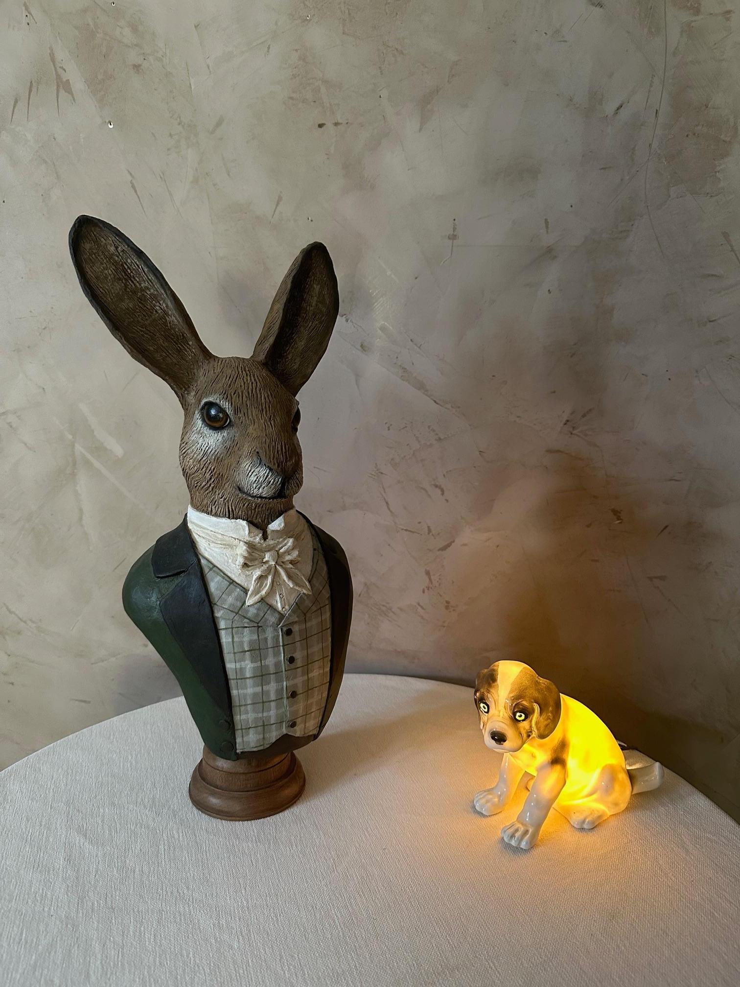 20th century French Porcelain Puppy Table Lamp, 1920s For Sale 6