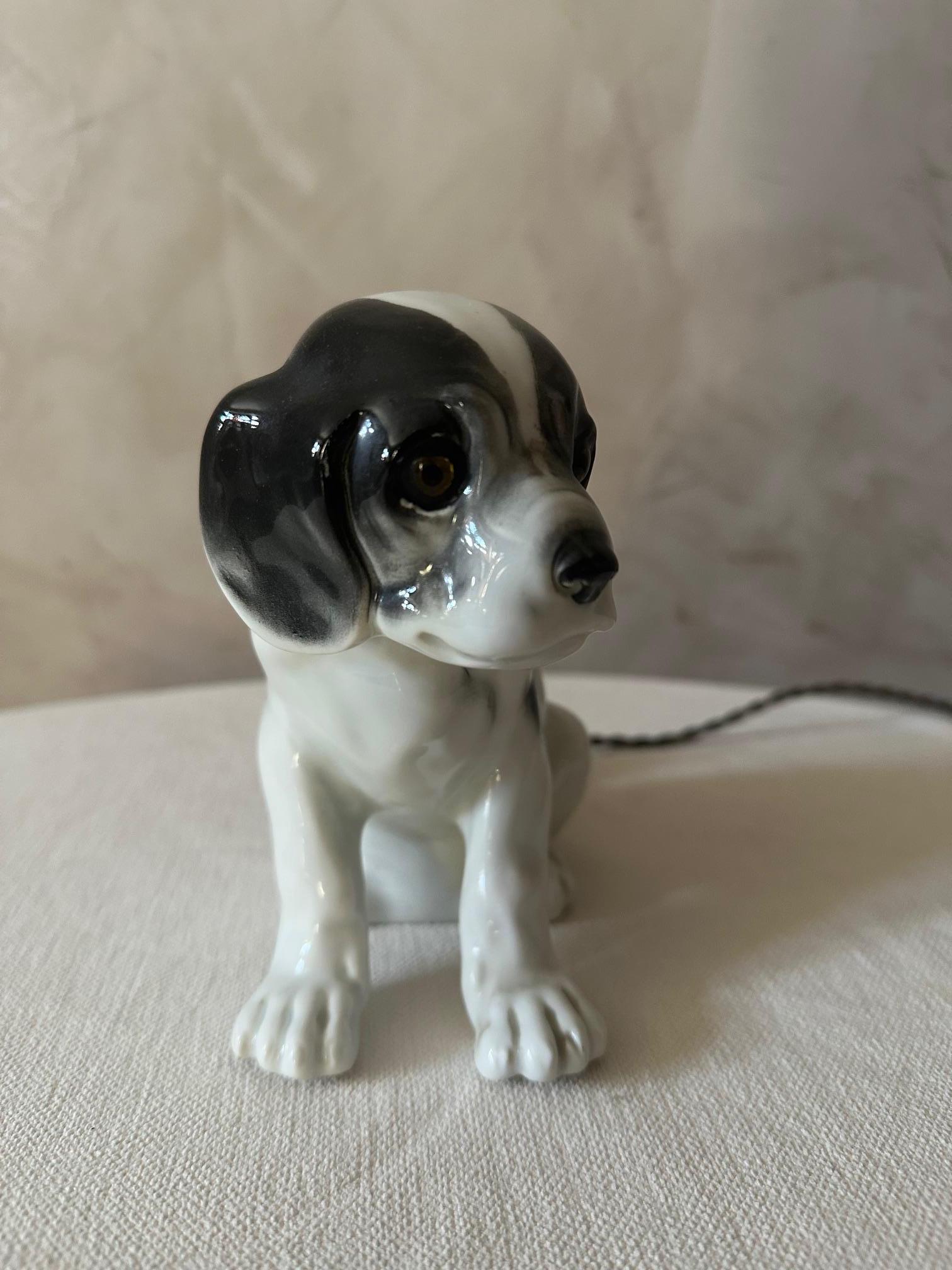 Early 20th Century 20th century French Porcelain Puppy Table Lamp, 1920s For Sale