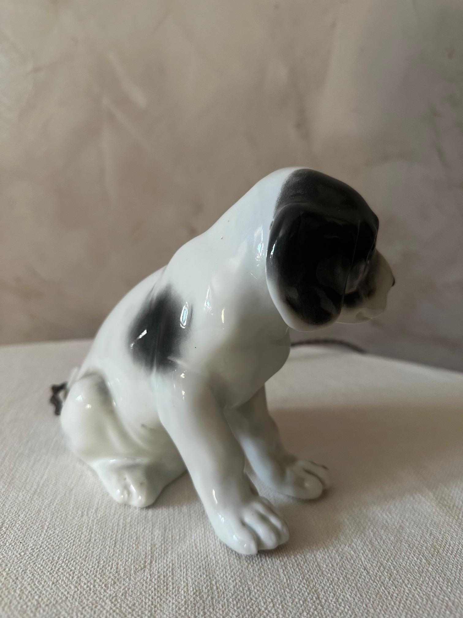 20th century French Porcelain Puppy Table Lamp, 1920s For Sale 1