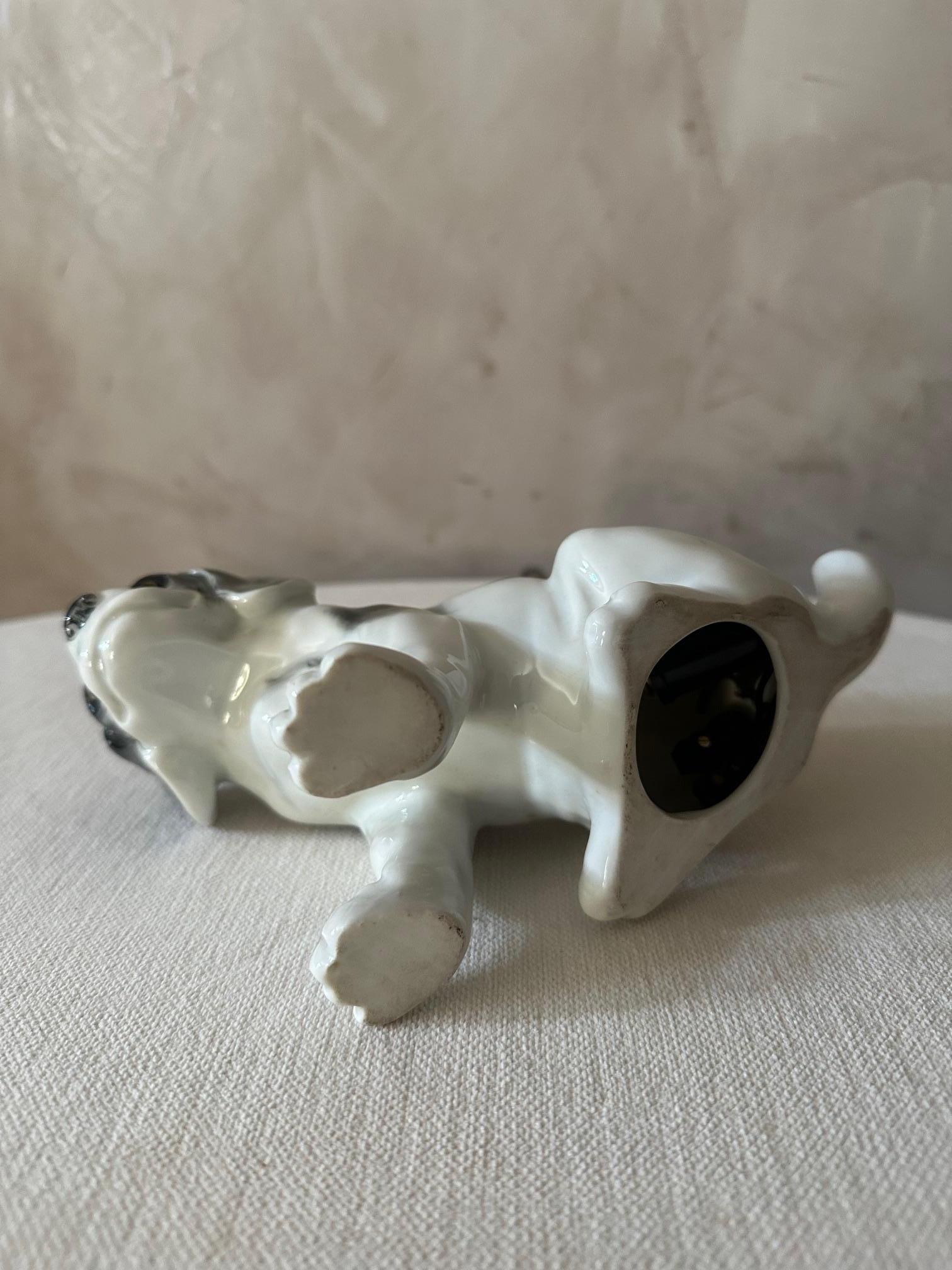 20th century French Porcelain Puppy Table Lamp, 1920s For Sale 3