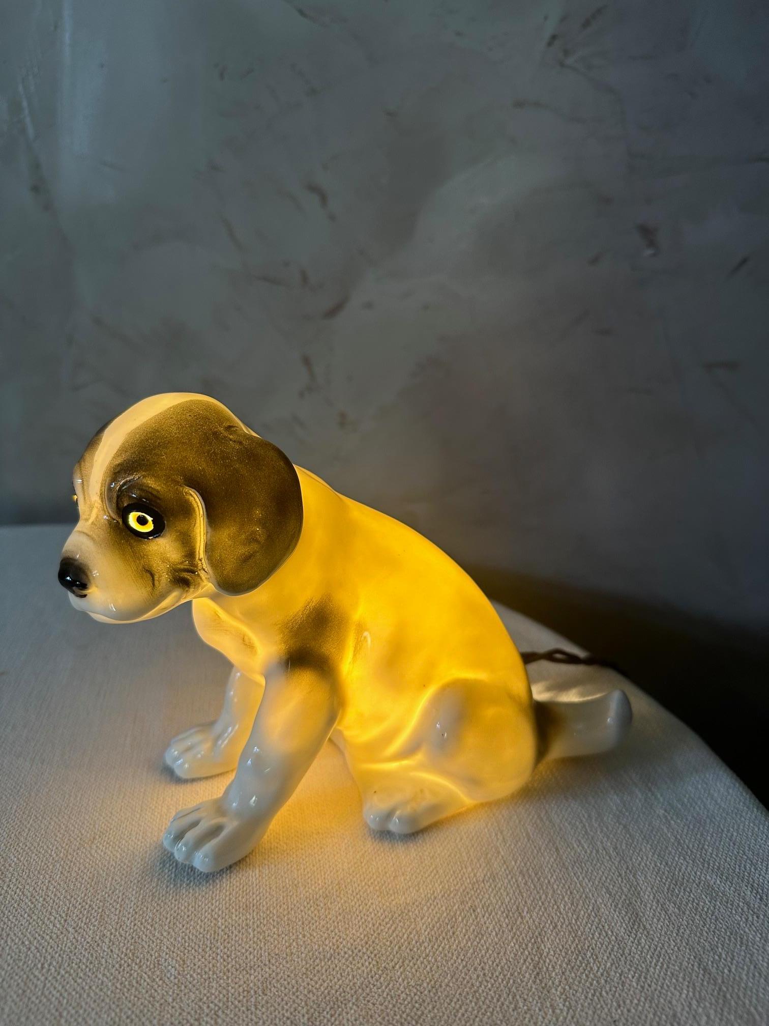 20th century French Porcelain Puppy Table Lamp, 1920s For Sale 4
