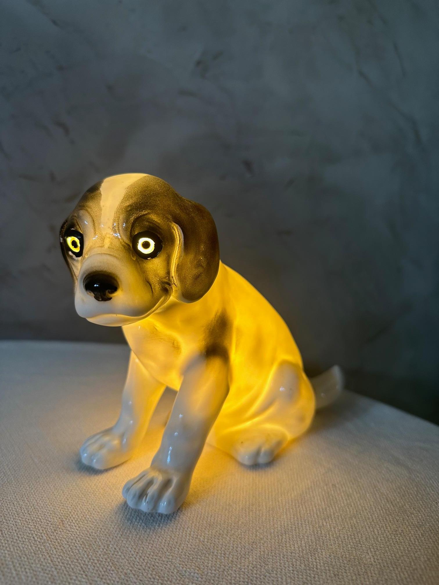 20th century French Porcelain Puppy Table Lamp, 1920s For Sale 5