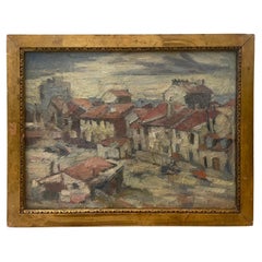 20th Century French Provencal Vintage Oil Painting of a Small Village