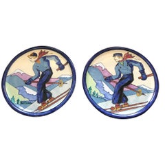 Antique 20th Century French Quimper Odetta Pair of Faience Decorating Plates, 1920s