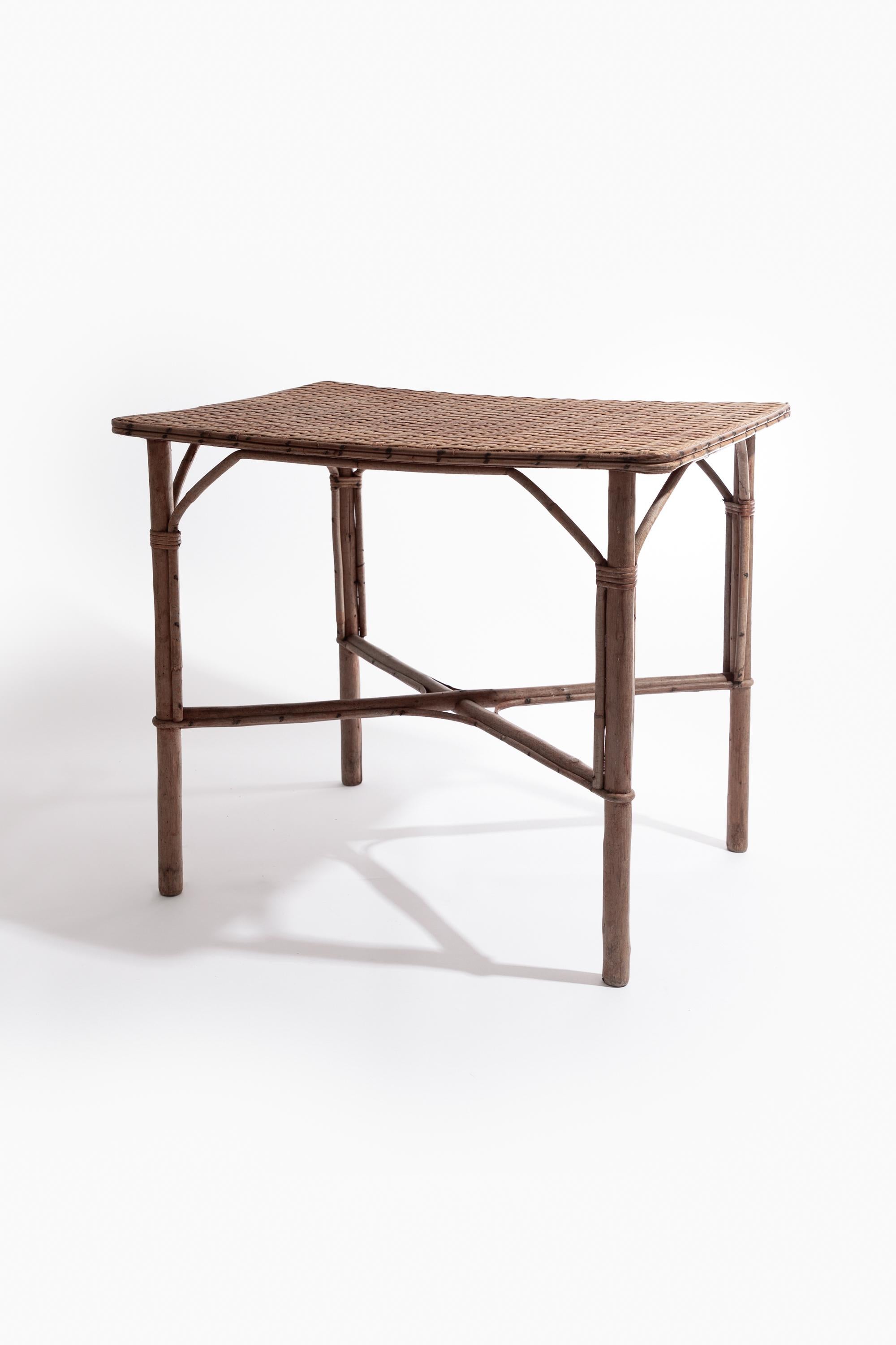 Hand-Woven 20th Century French Rattan & Cane Side Table For Sale