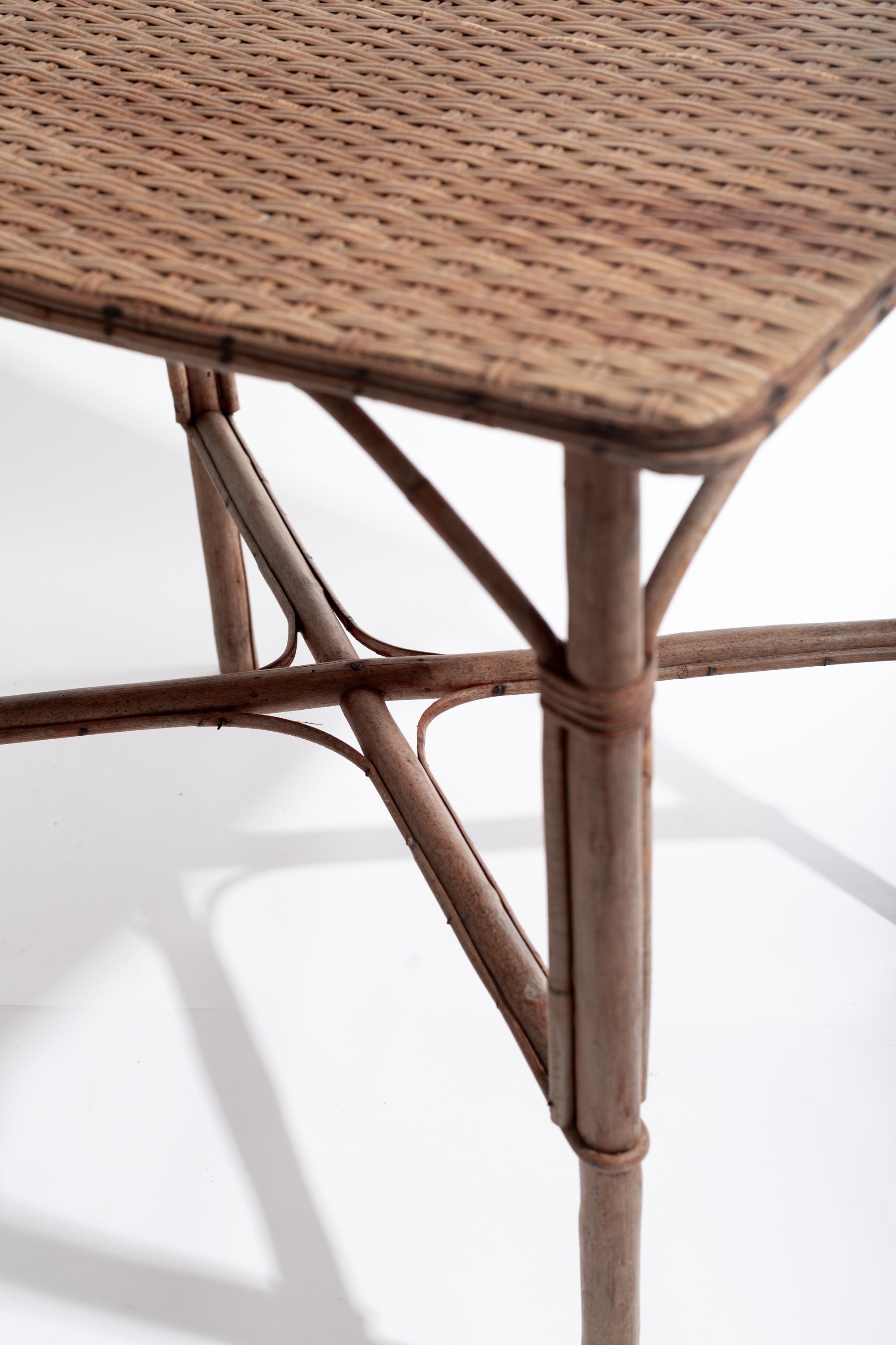 20th Century French Rattan & Cane Side Table For Sale 1