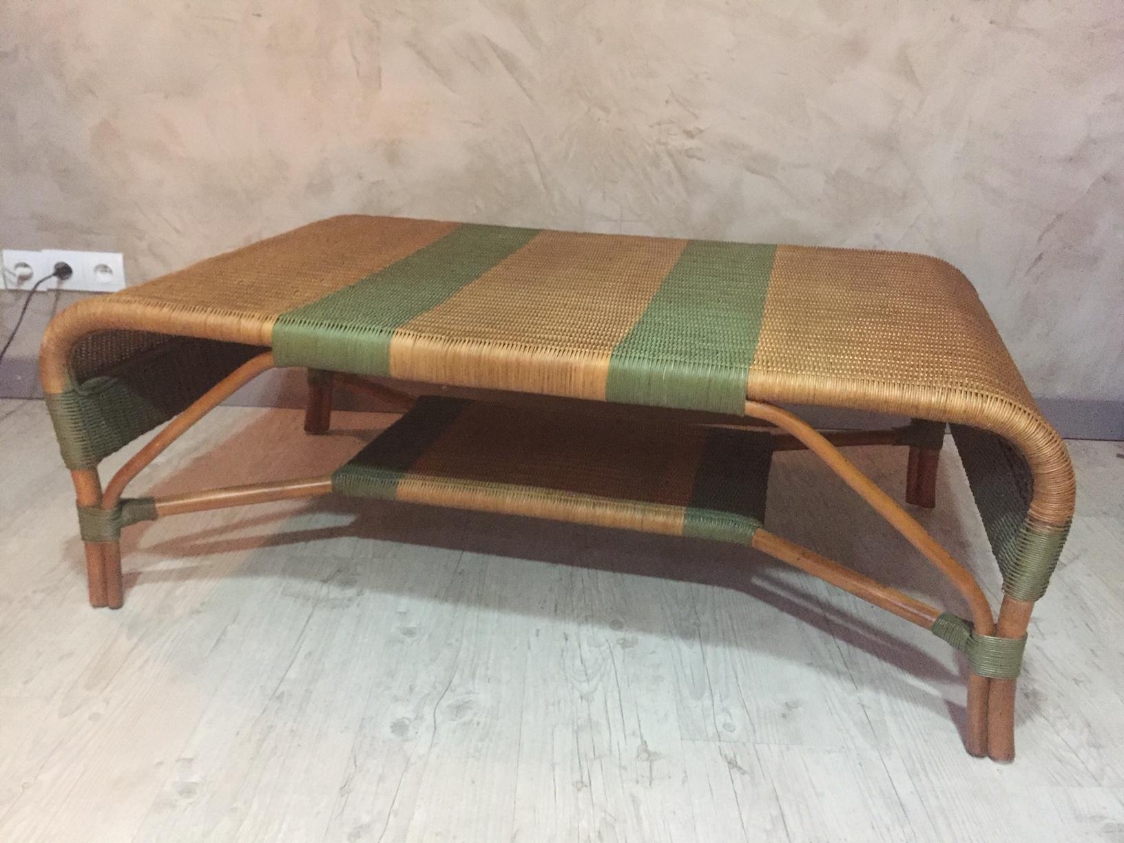Very nice and rare 20th century, French rattan inside or outside coffee table from the 1980s made by Grange. French Designer and maker known for its high quality furniture.
It was a special order for a Hotel in the south of France. You will find