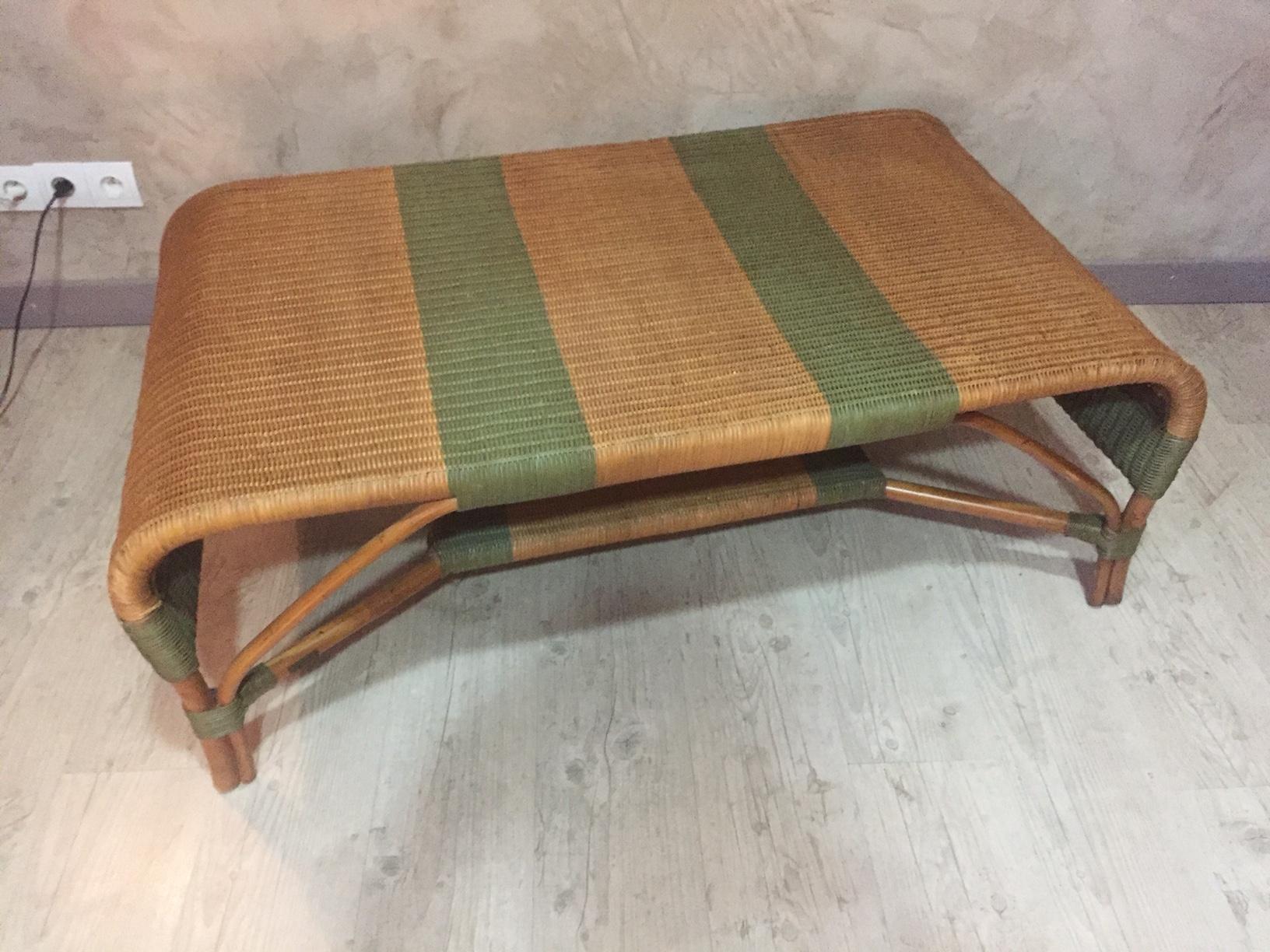 20th Century, French Rattan Coffee Table Signed by Grange, 1980s 1