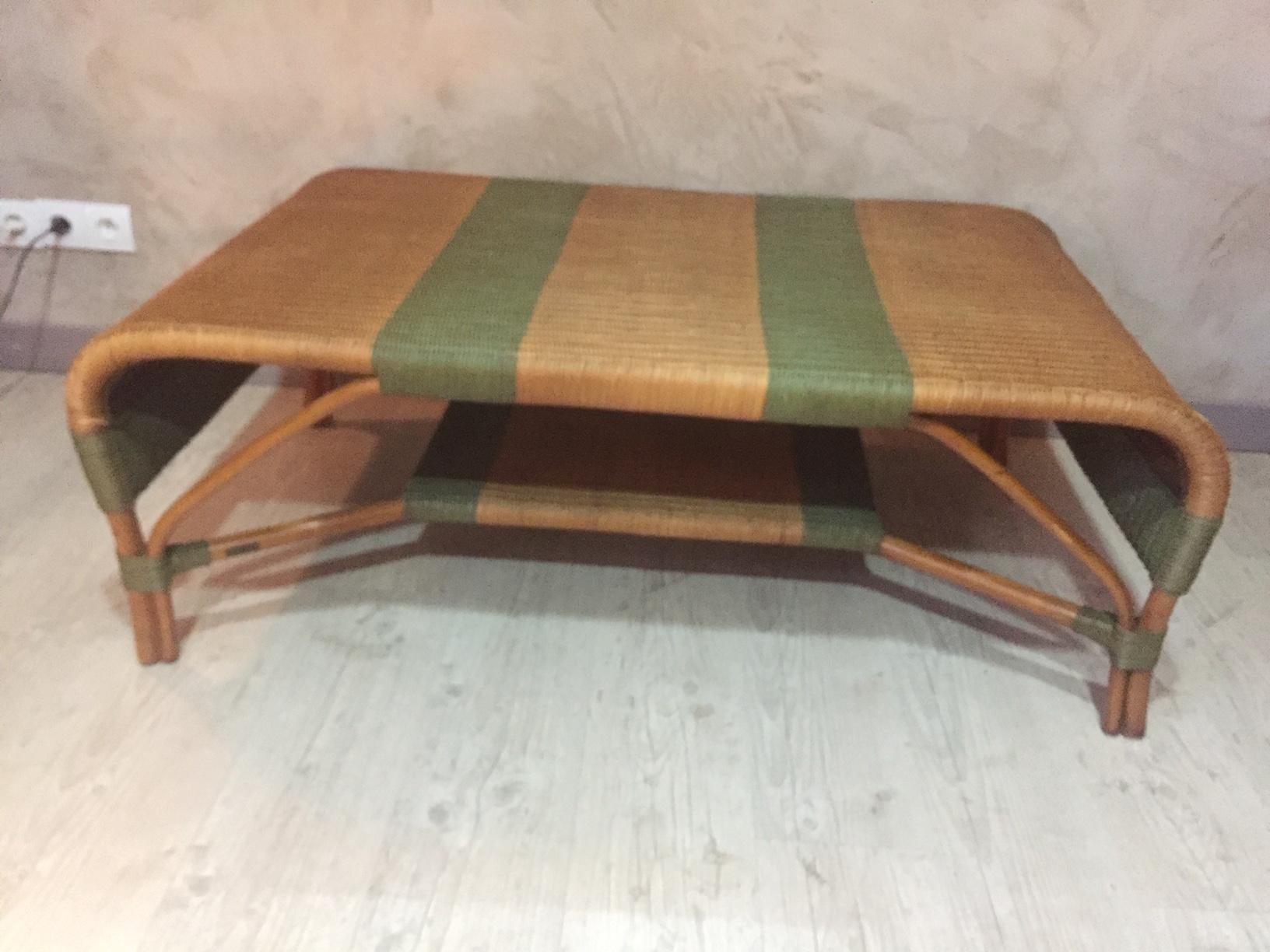 20th Century, French Rattan Coffee Table Signed by Grange, 1980s 2