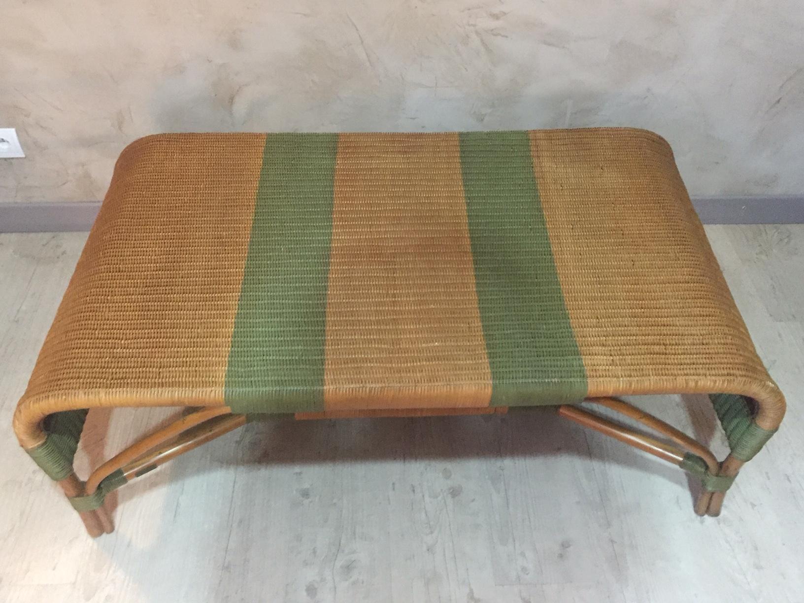 20th Century, French Rattan Coffee Table Signed by Grange, 1980s 4