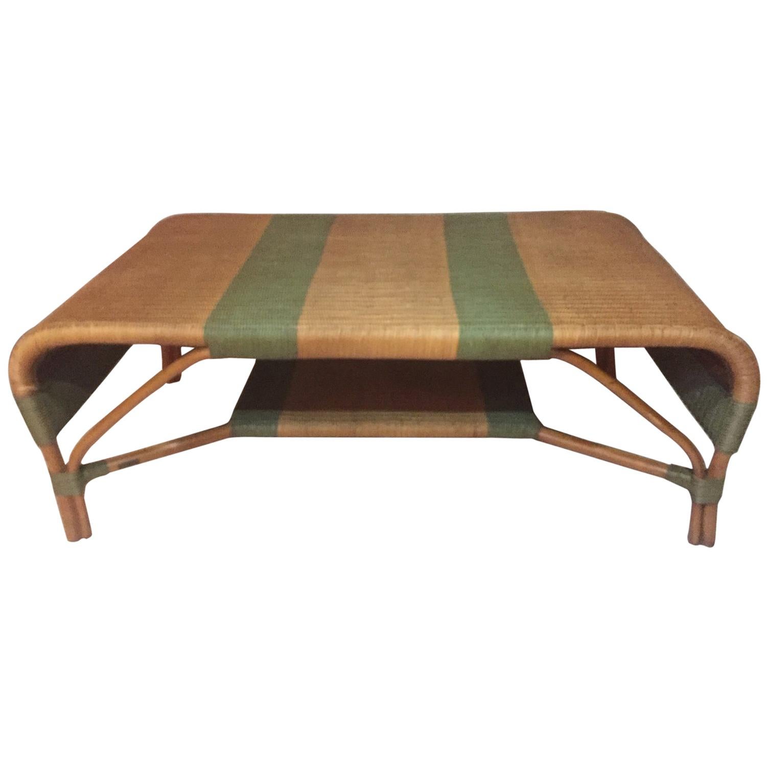 20th Century, French Rattan Coffee Table Signed by Grange, 1980s