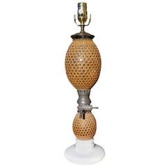 Vintage 20th Century French Rattan Covered Glass Seltzer Bottle as Lamp