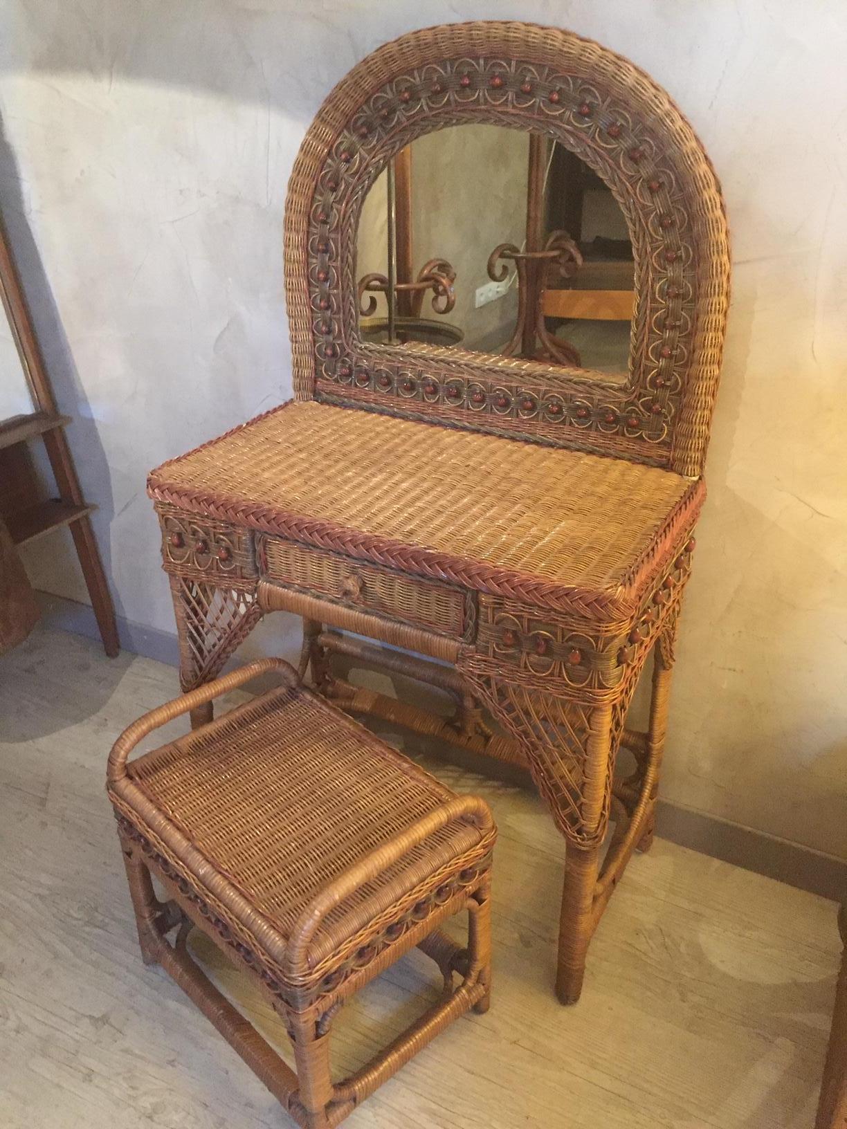 20th Century, French Rattan Dressing Table, 1960s 6