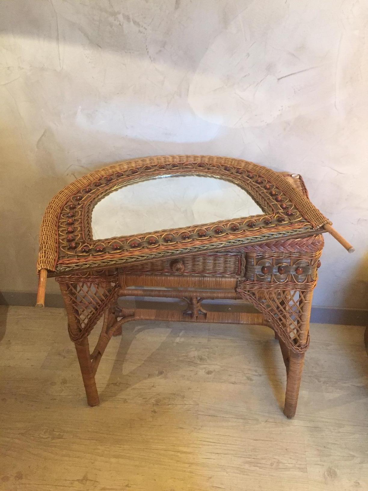 20th Century, French Rattan Dressing Table, 1960s 12