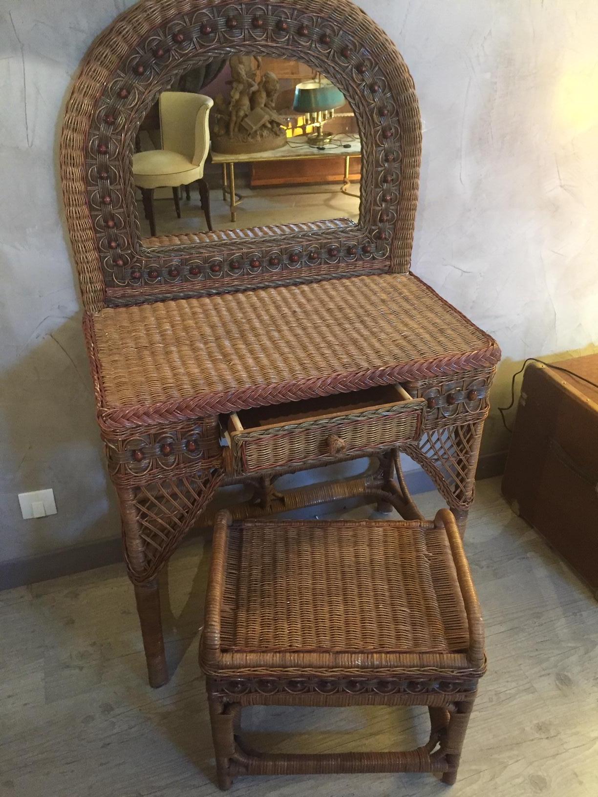 Mid-20th Century 20th Century, French Rattan Dressing Table, 1960s