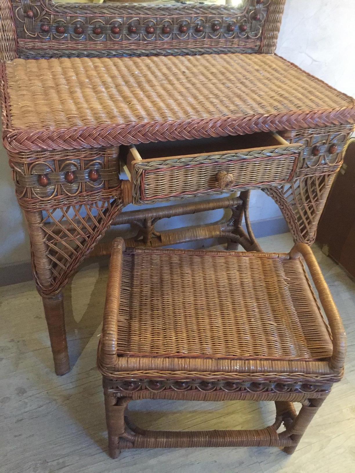 20th Century, French Rattan Dressing Table, 1960s 1