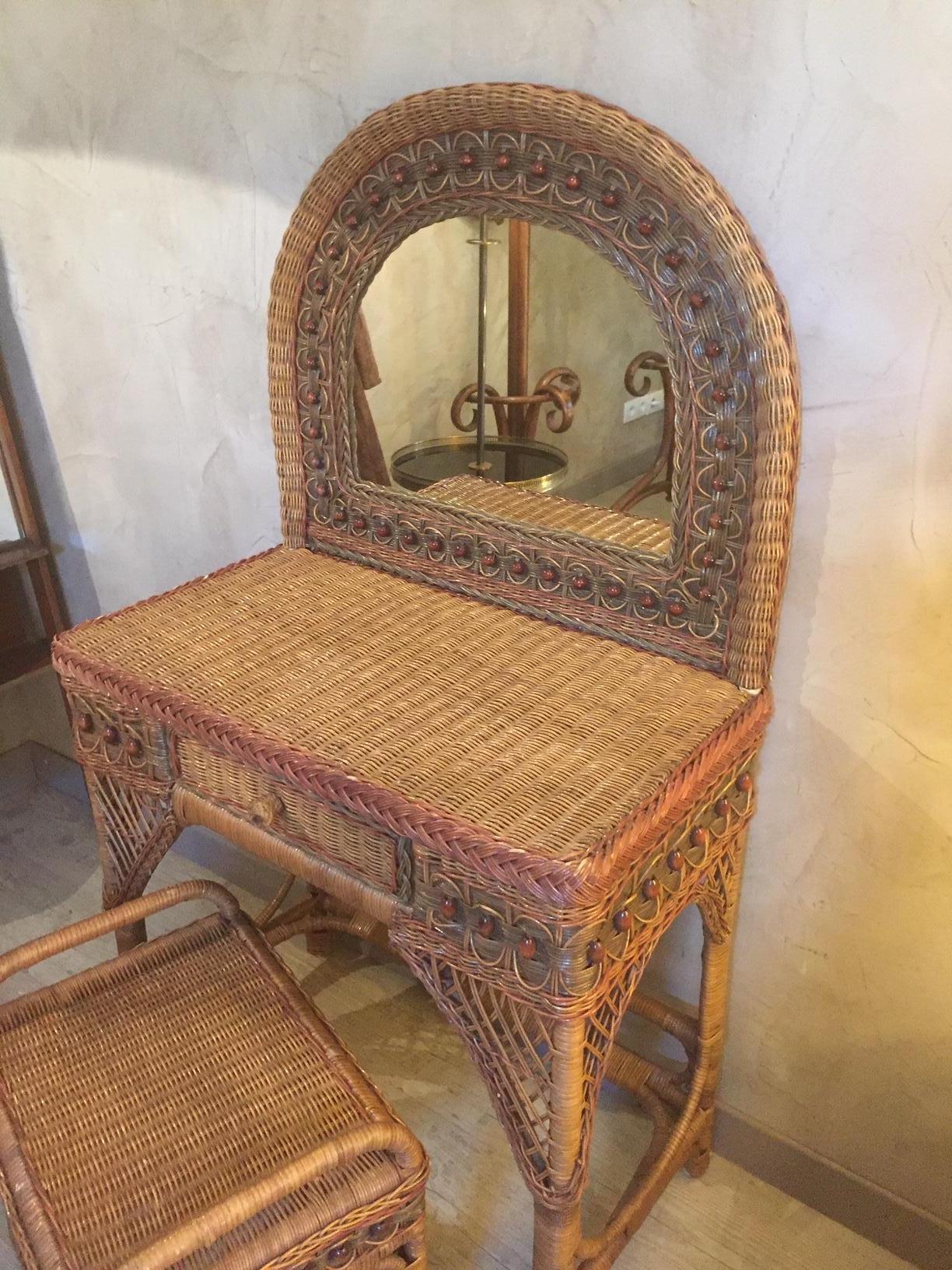 20th Century, French Rattan Dressing Table, 1960s 4