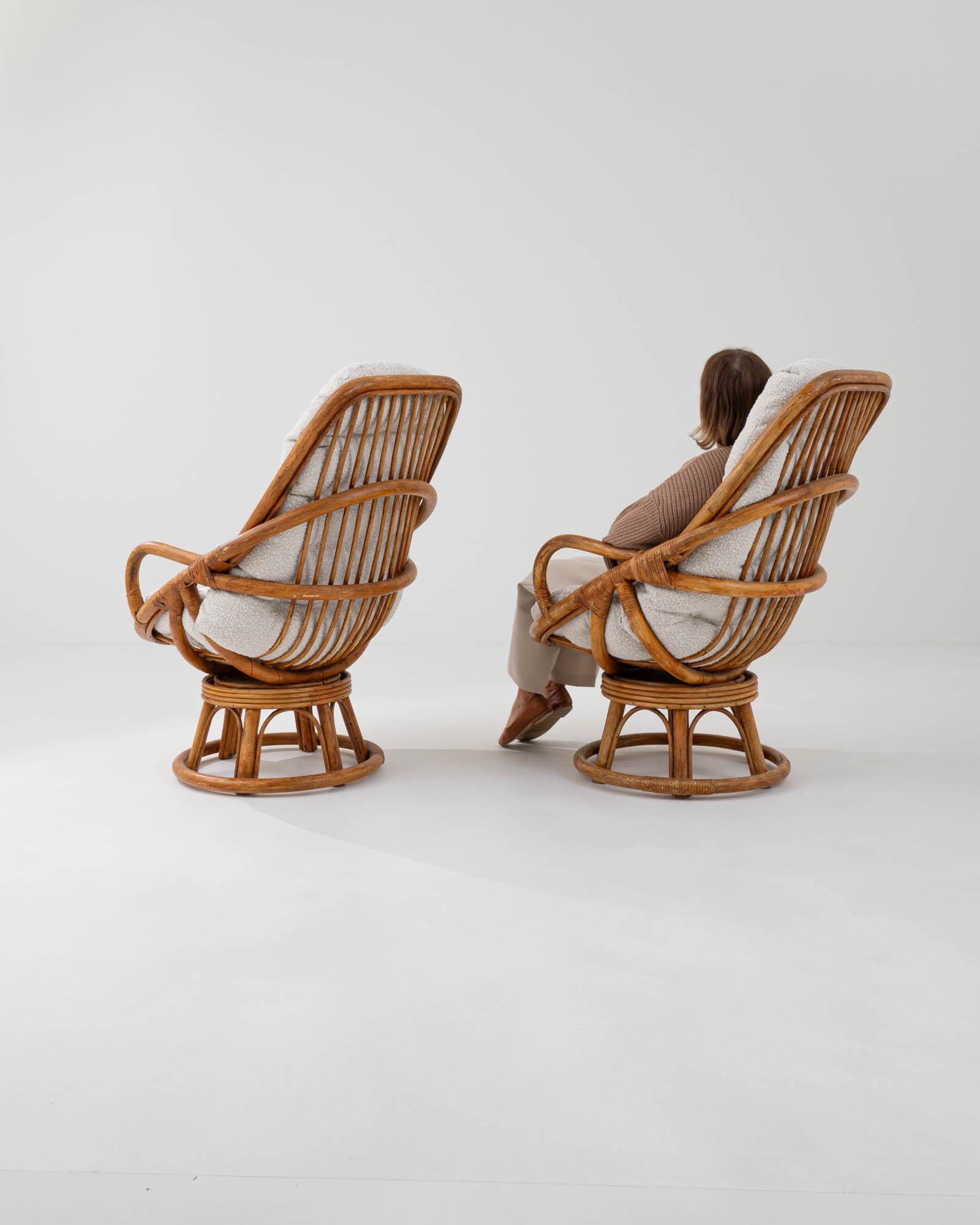 20th Century French Rattan Swivel Armchairs, a Pair 5