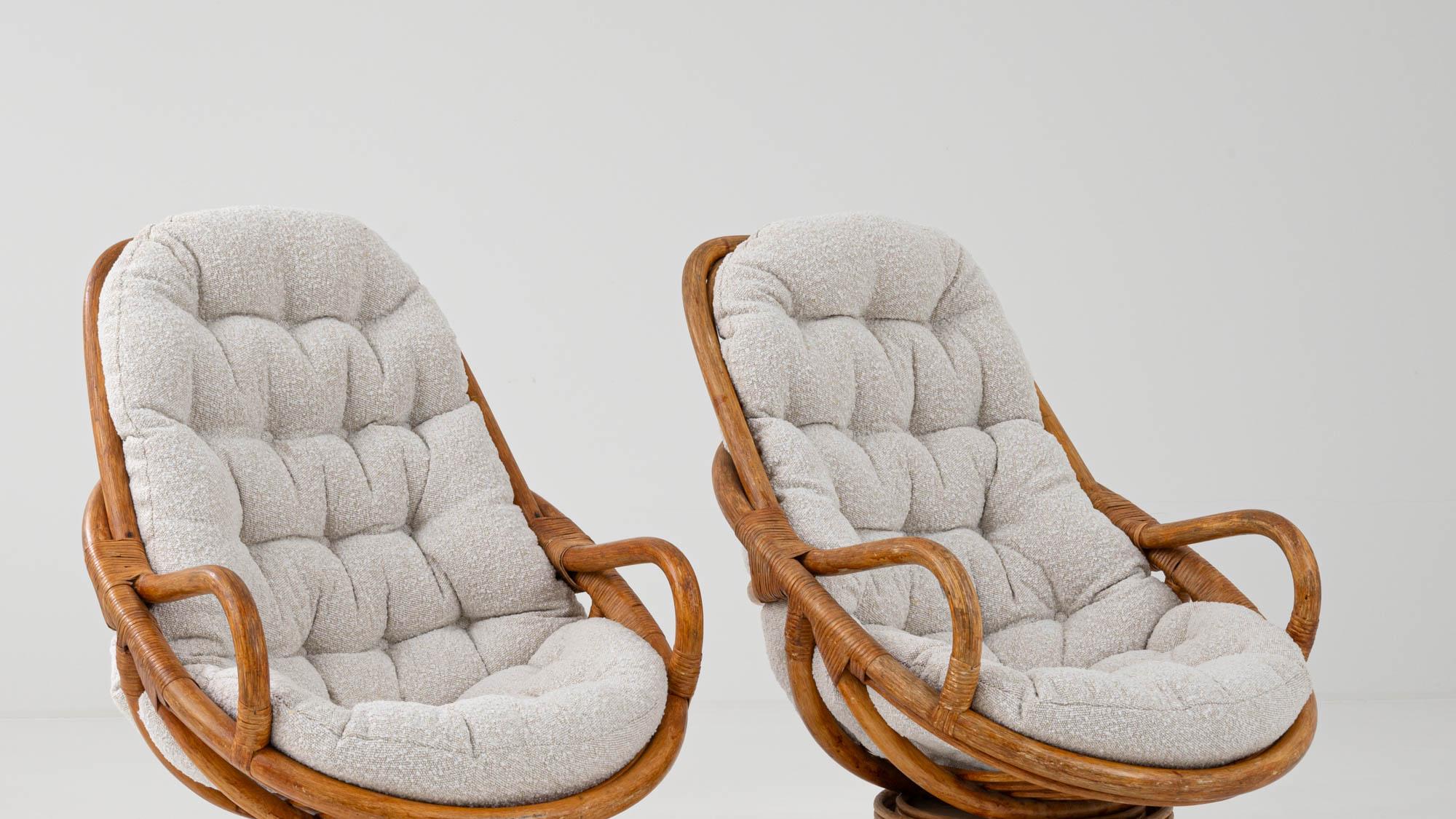 20th Century French Rattan Swivel Armchairs, a Pair 7