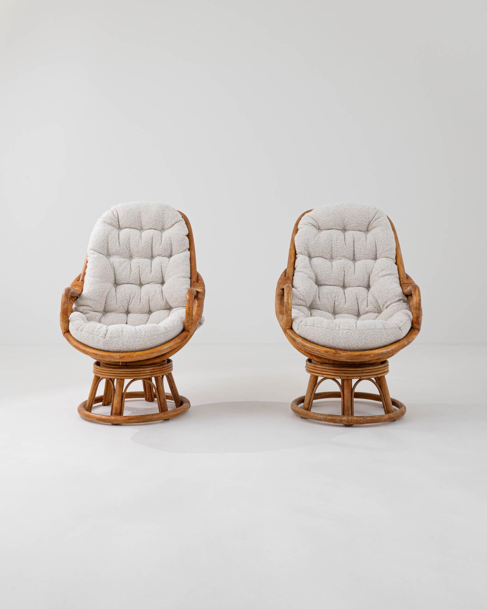 20th Century French Rattan Swivel Armchairs, a Pair 1