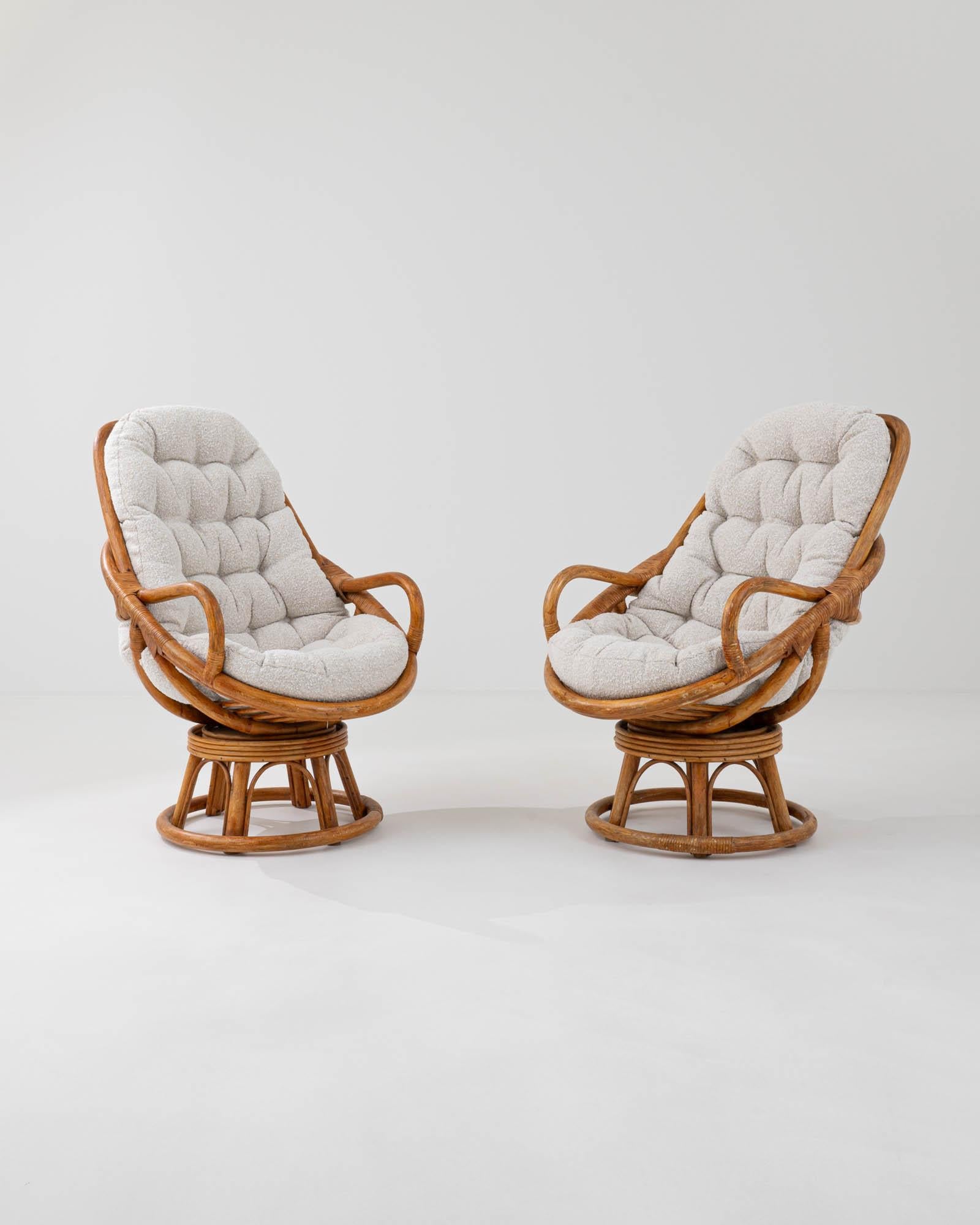 20th Century French Rattan Swivel Armchairs, a Pair 2