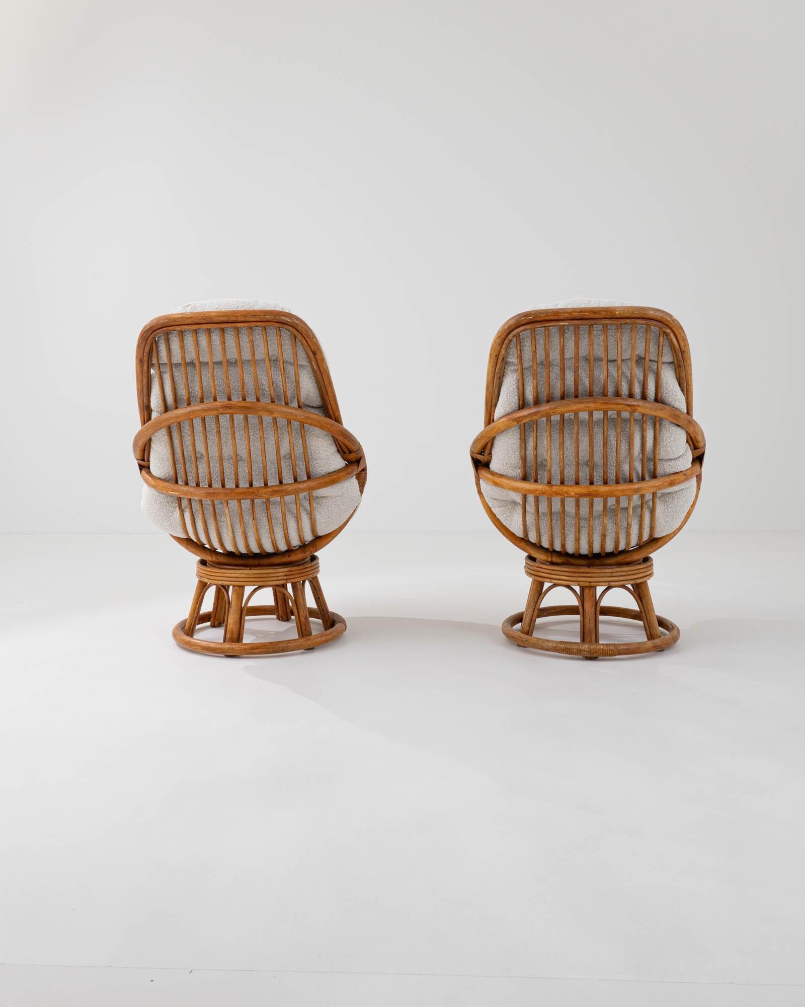 20th Century French Rattan Swivel Armchairs, a Pair 4