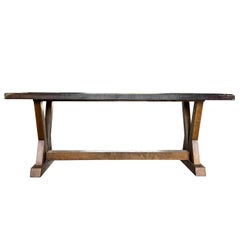 20th Century French Rectangular Walnut Trestle Table - Vintage Dining Room Table