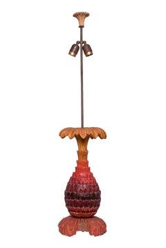 20th Century French Red Painted Pineapple Table Lamp by Maison Jansen