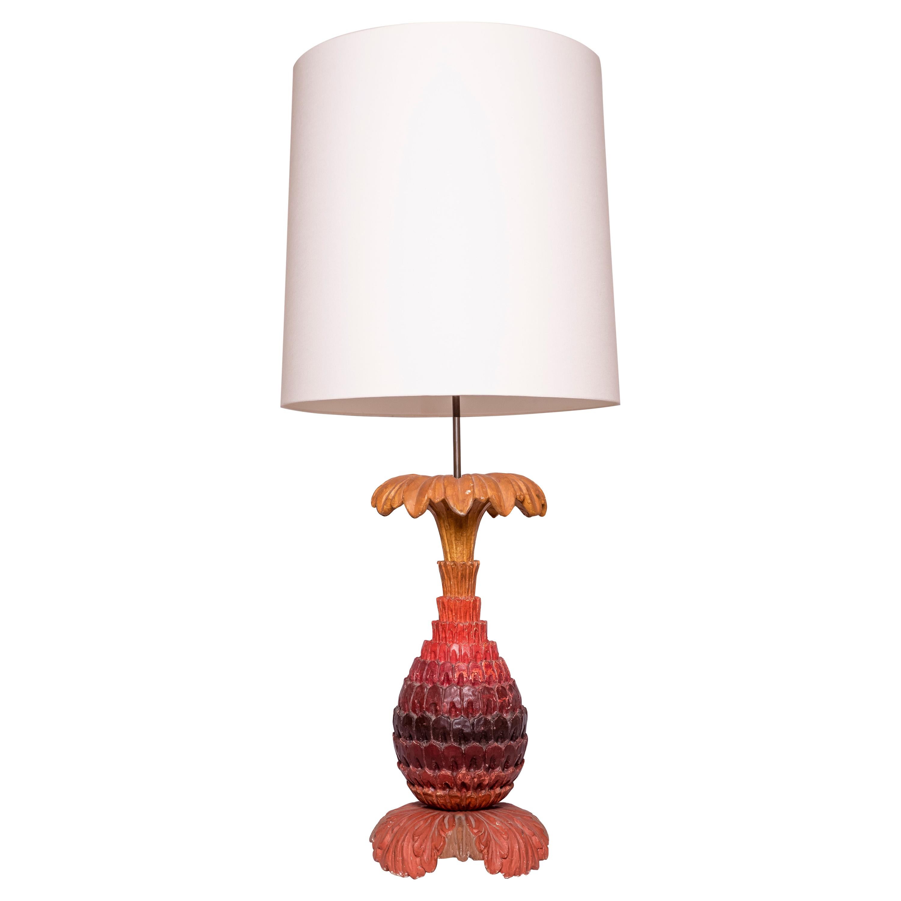 Lampe de table à ananas peinte en rouge du 20e siècle par la Maison Jansen en vente