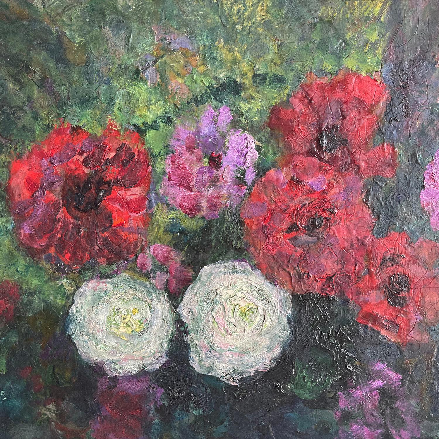 Belle Époque 20th Century French Red, Pink & White Flowers Oil Painting by Victor Charreton For Sale