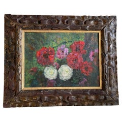 Antique 20th Century French Red, Pink & White Flowers Oil Painting by Victor Charreton