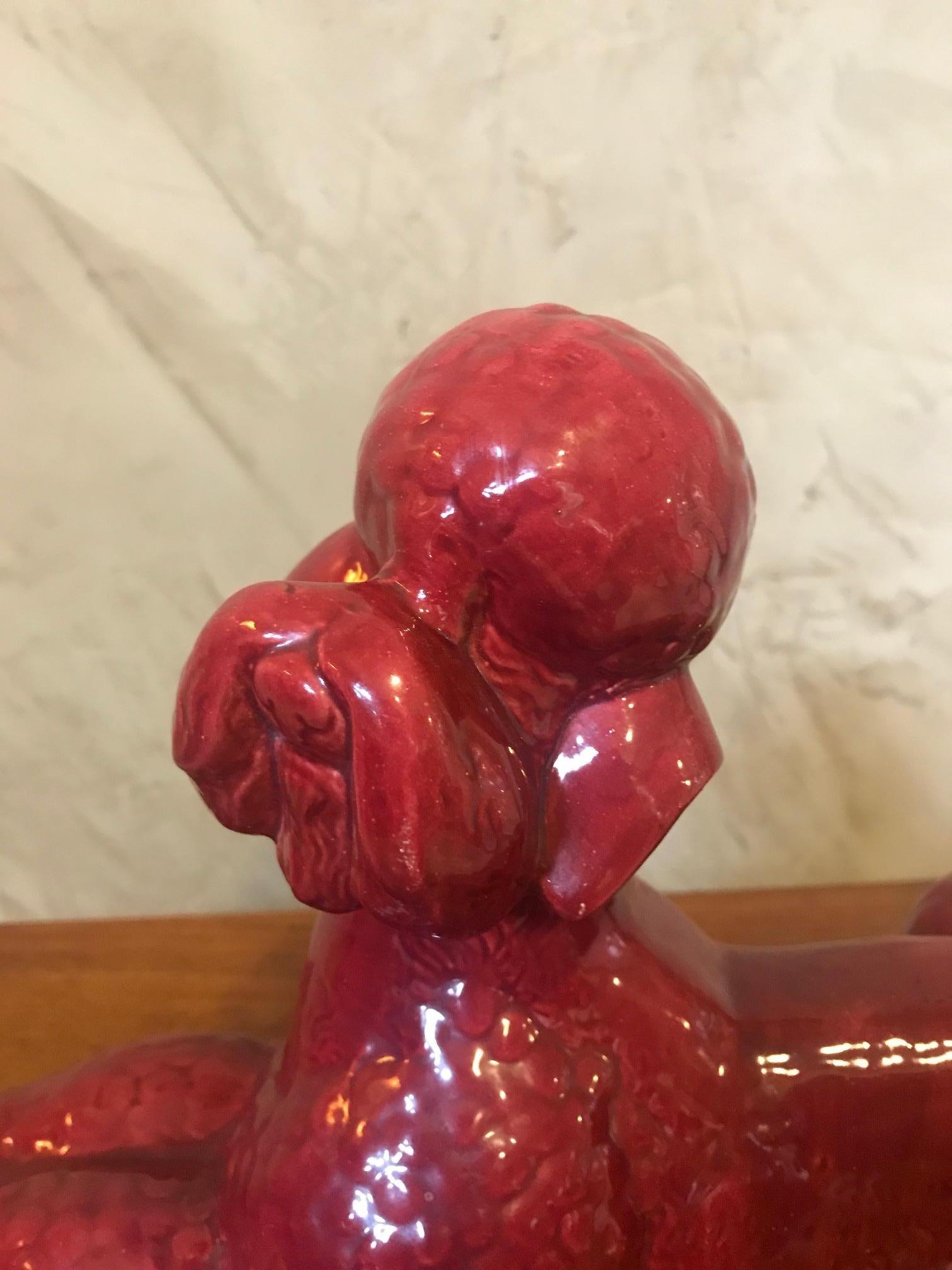 20th Century French Red Porcelain Poodle Dog Sculpture 6
