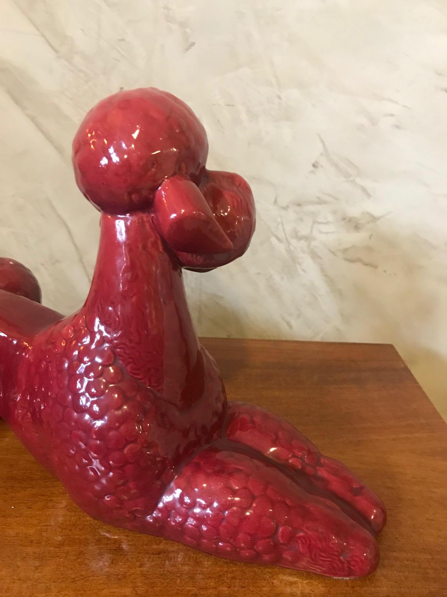 20th Century French Red Porcelain Poodle Dog Sculpture 3