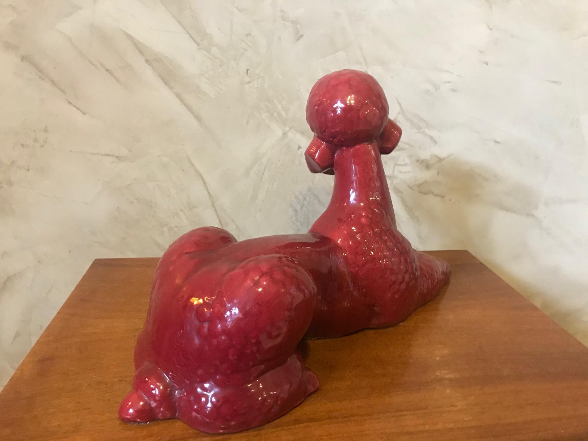 20th Century French Red Porcelain Poodle Dog Sculpture 4