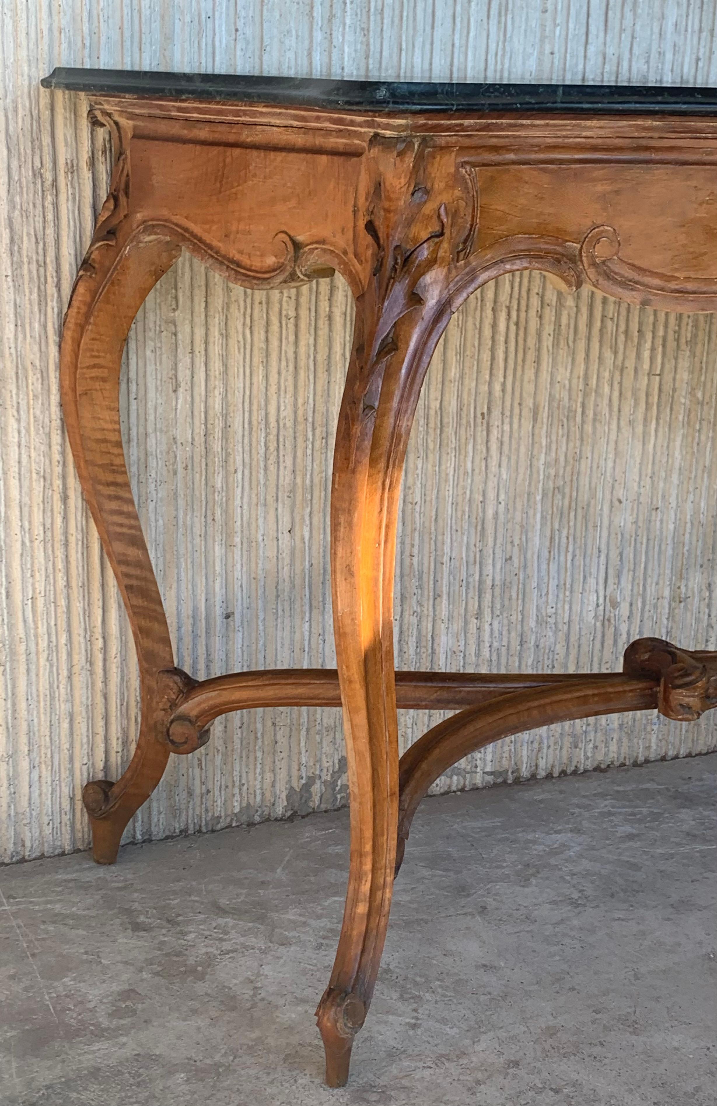 20th Century French Regency Carved Walnut Console Table with Green Marble Top 7