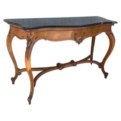 20th Century French Regency Carved Walnut Console Table with Green Marble Top