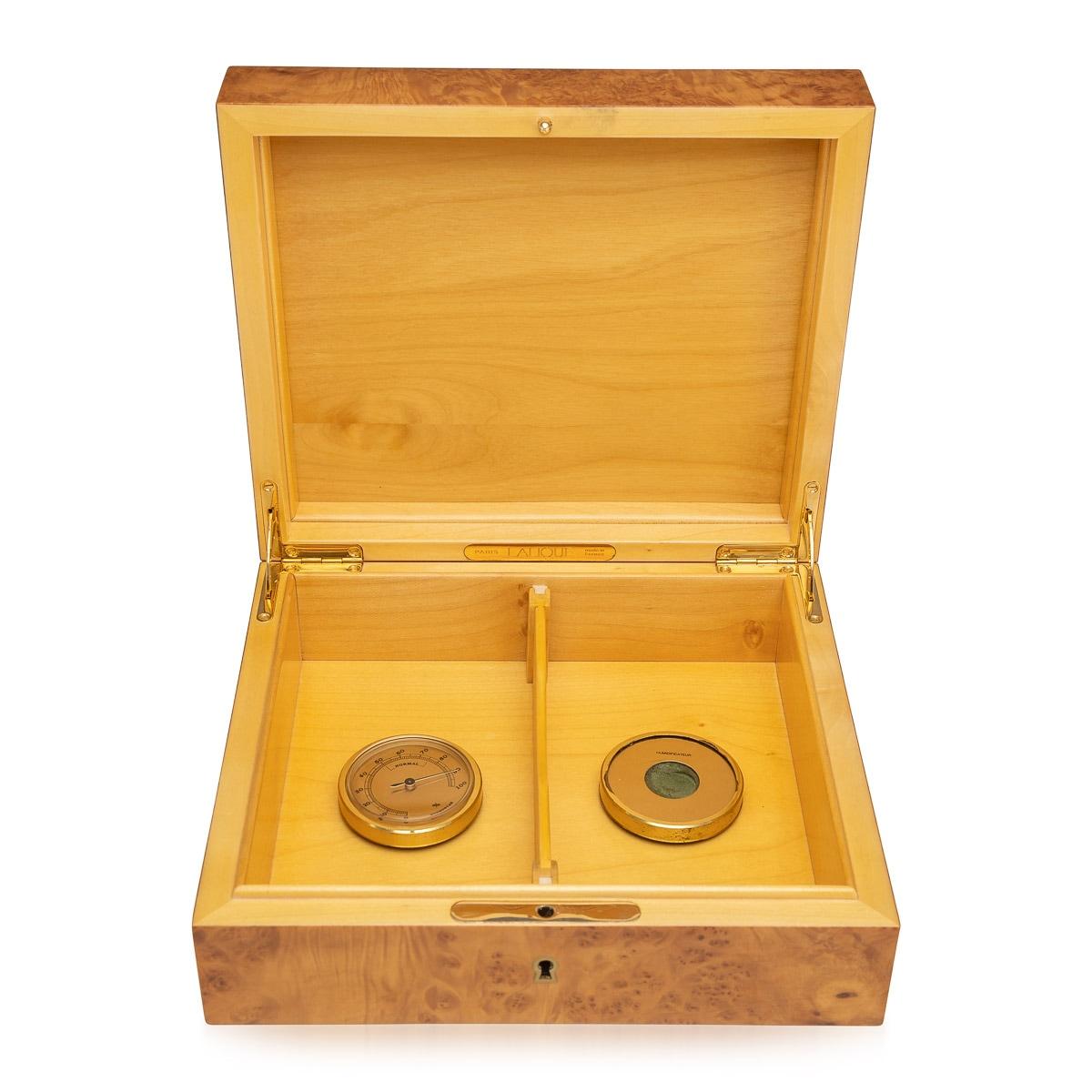 20th Century French Rene' Lalique Burr Walnut & Glass Cigar Box, C.1980 3