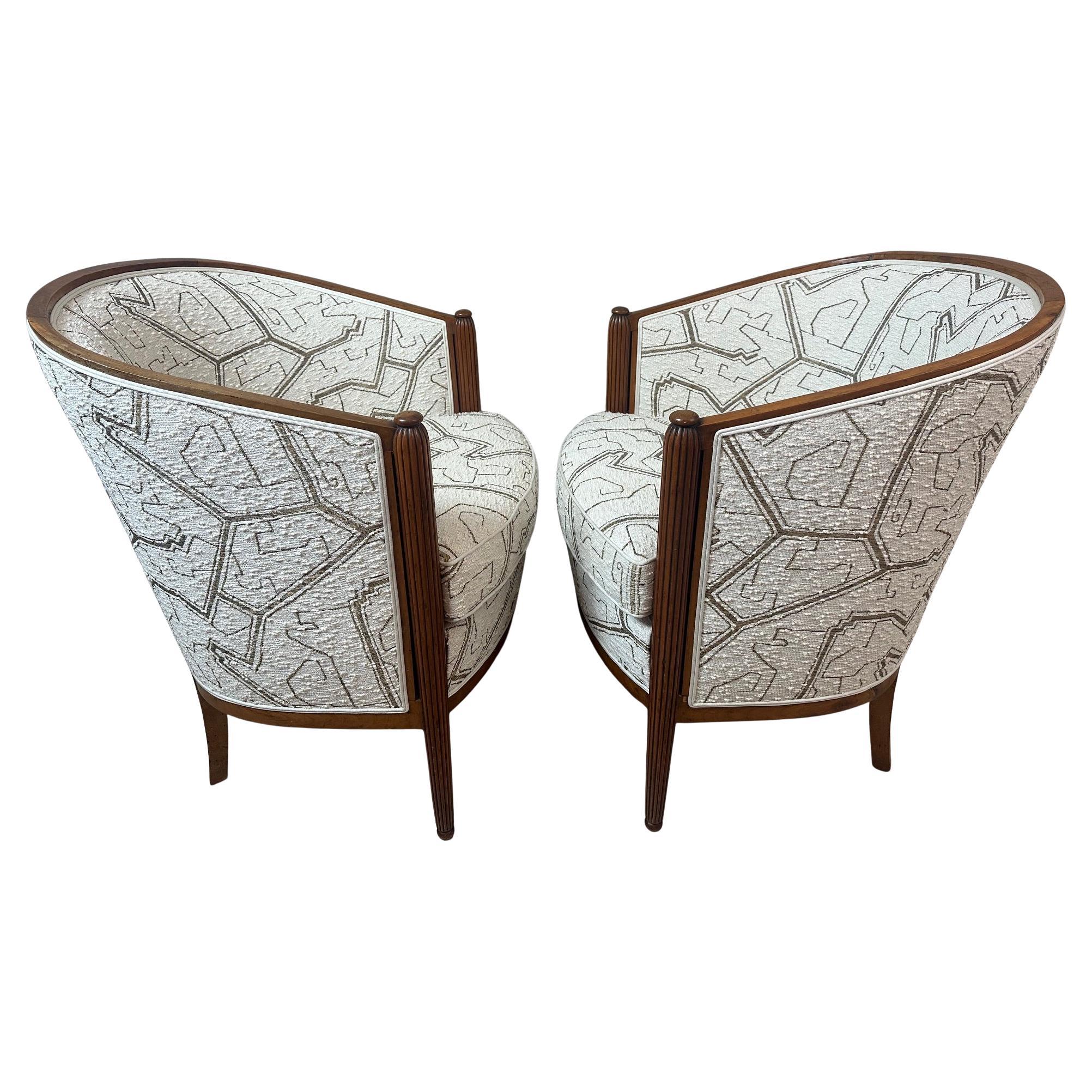 20th century French Reupholstered Pair of Art Deco Armchairs, 1930s