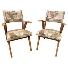 Retro 20th Century French Reupholstered Pair of Bridge Chairs