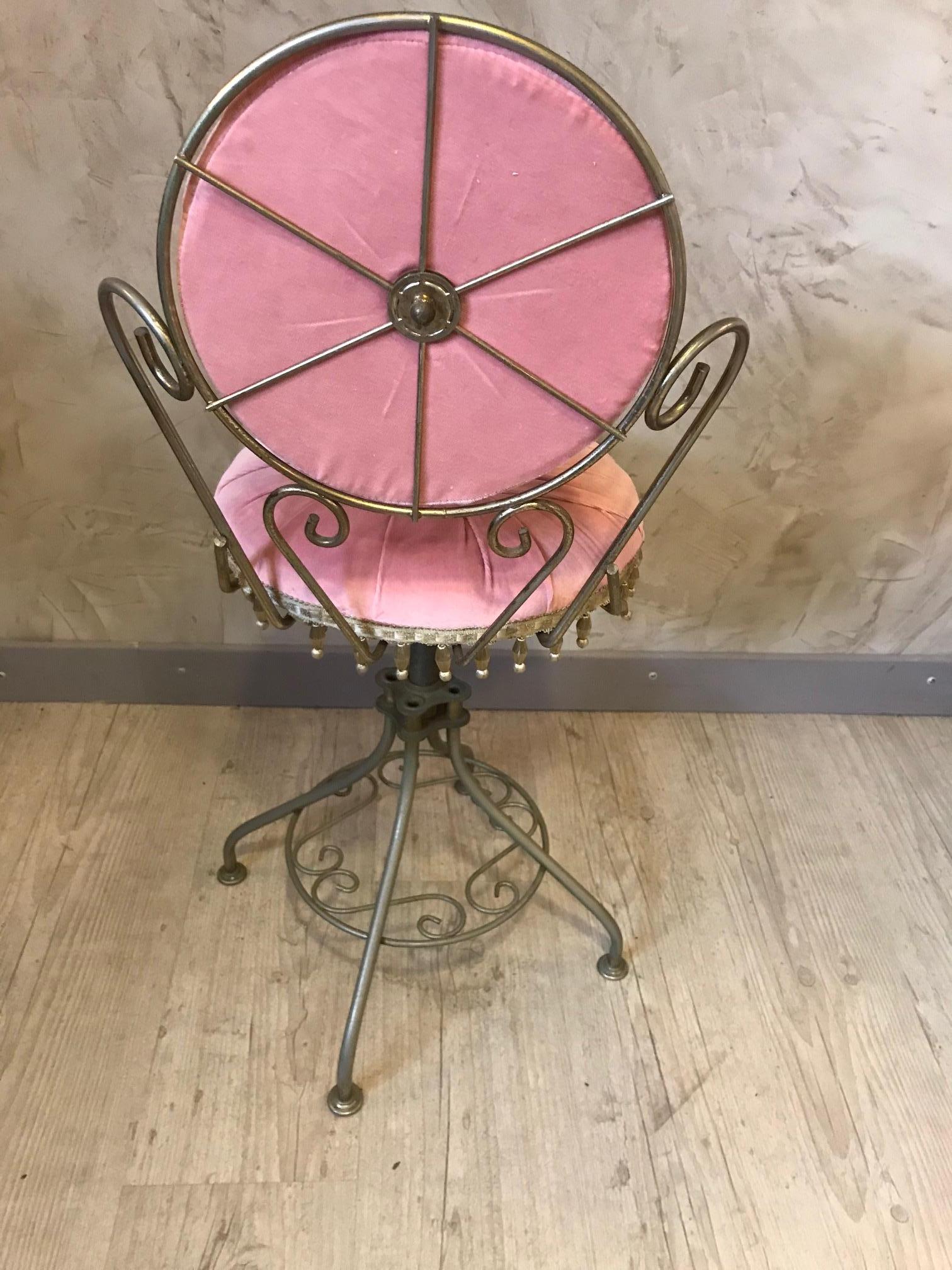 20th Century French Reupholstery Velvet and Metal Chair, 1950s 6