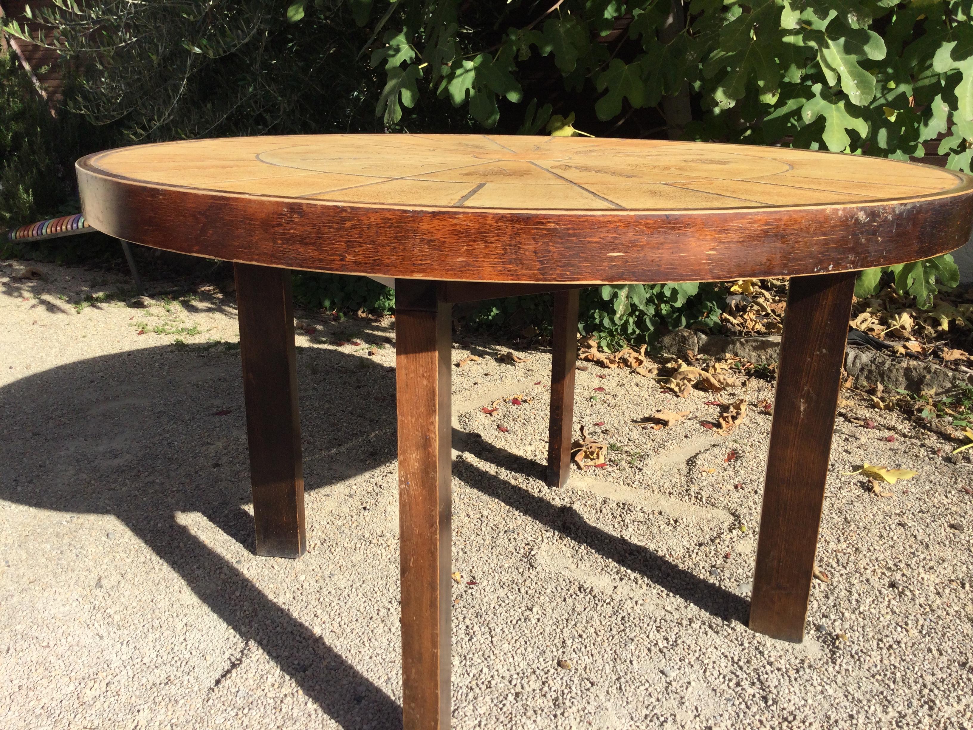 Ceramic 20th Century French Roger Capron Round Dining Table, 1960s