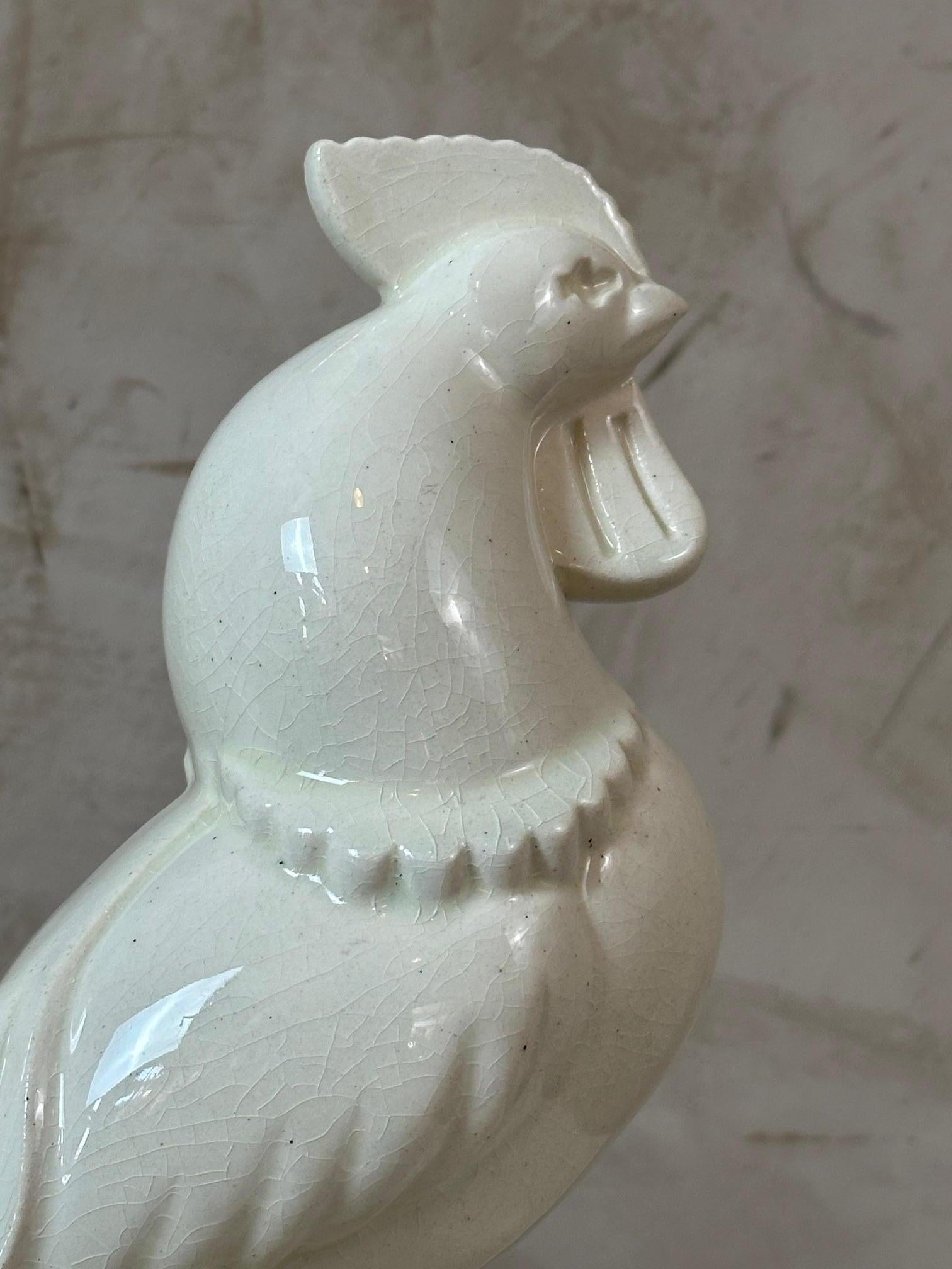 20th century French Rooster Art Deco Ceramic Sculpture, 1930s For Sale 6