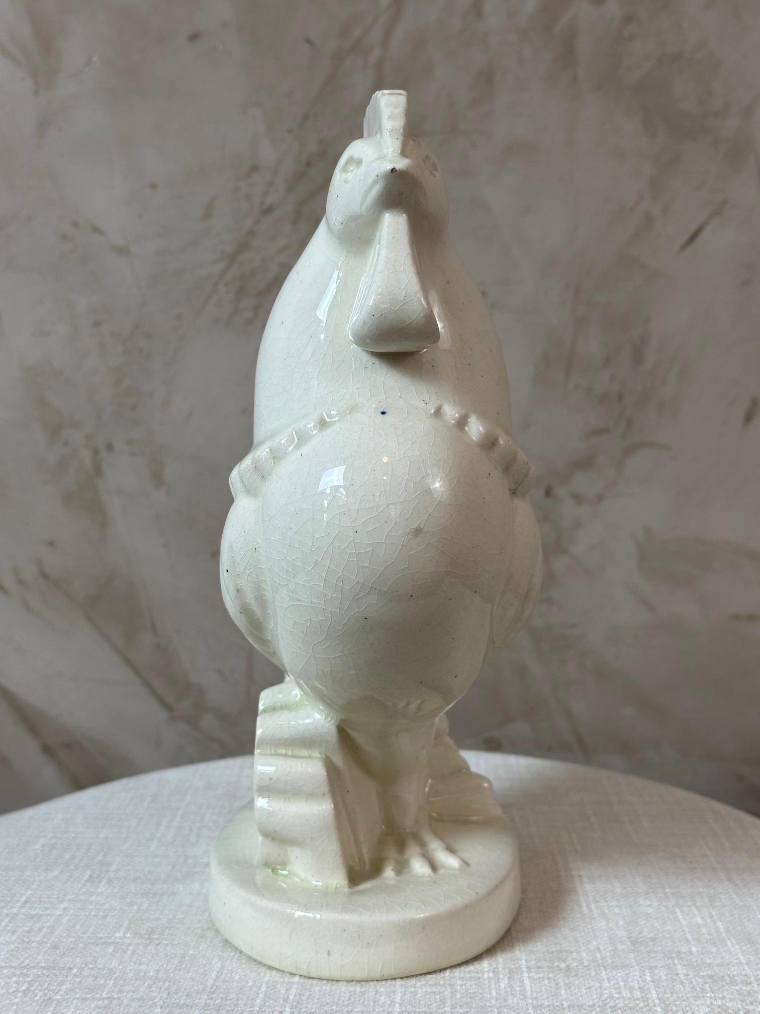 20th century French Rooster Art Deco Ceramic Sculpture, 1930s For Sale 7
