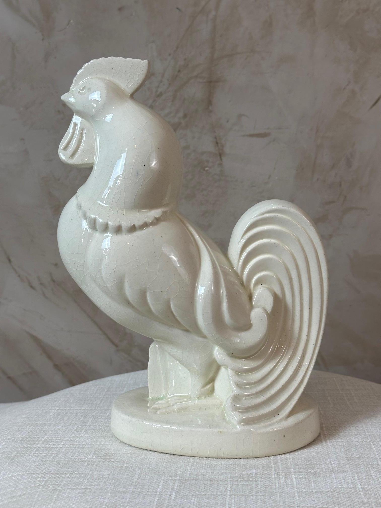20th century French Rooster Art Deco Ceramic Sculpture, 1930s For Sale 8