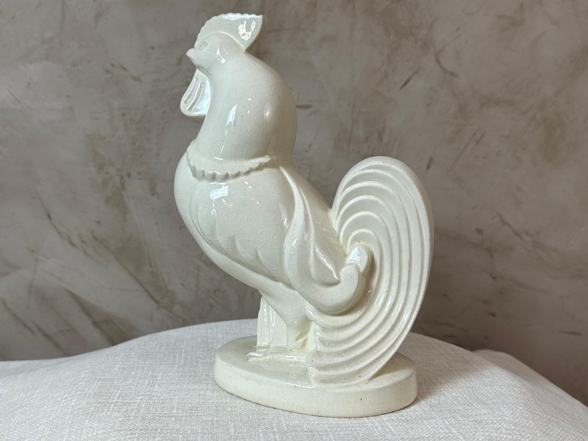 20th century French Rooster Art Deco Ceramic Sculpture, 1930s In Good Condition For Sale In LEGNY, FR