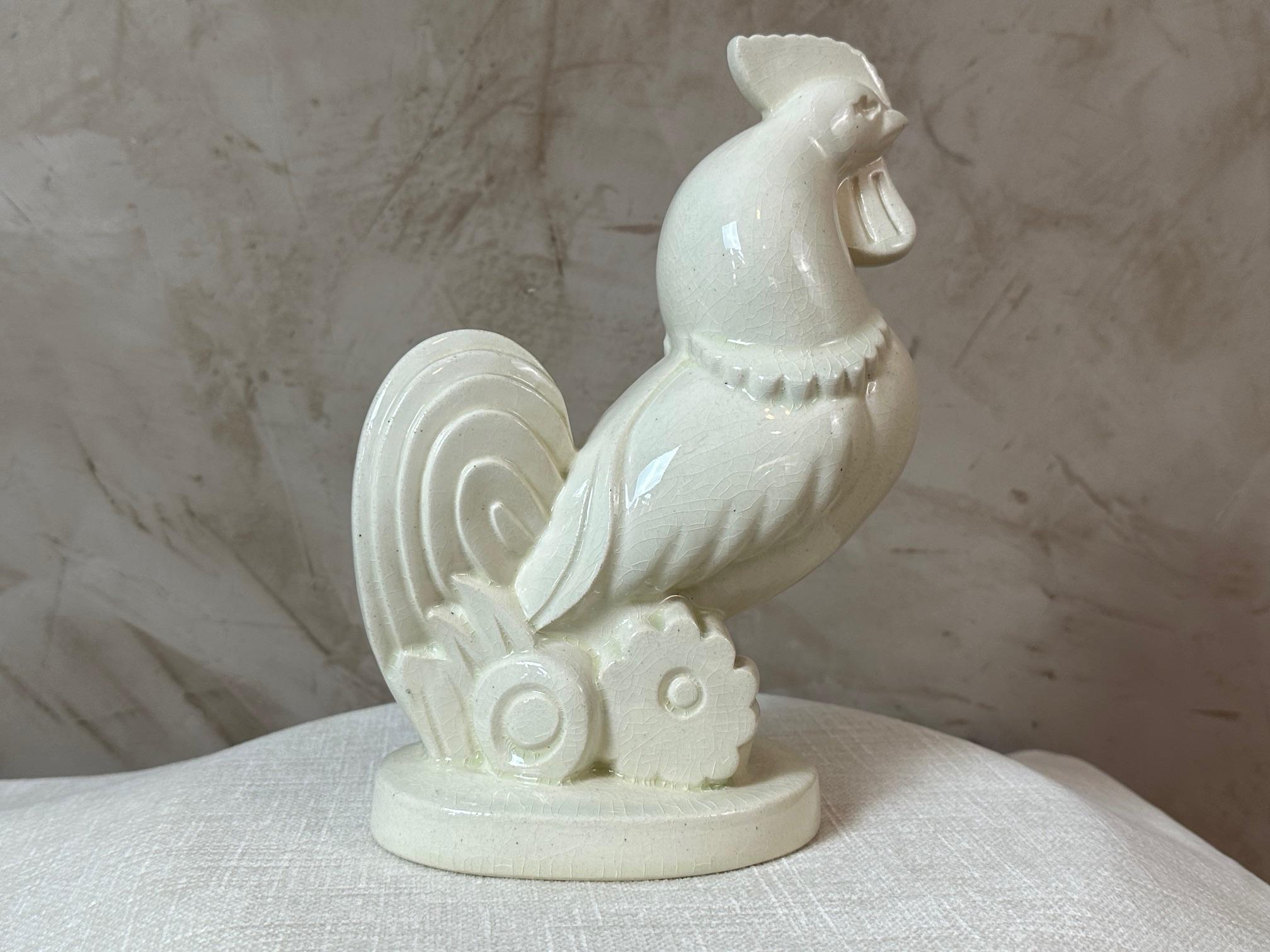 20th century French Rooster Art Deco Ceramic Sculpture, 1930s For Sale 1